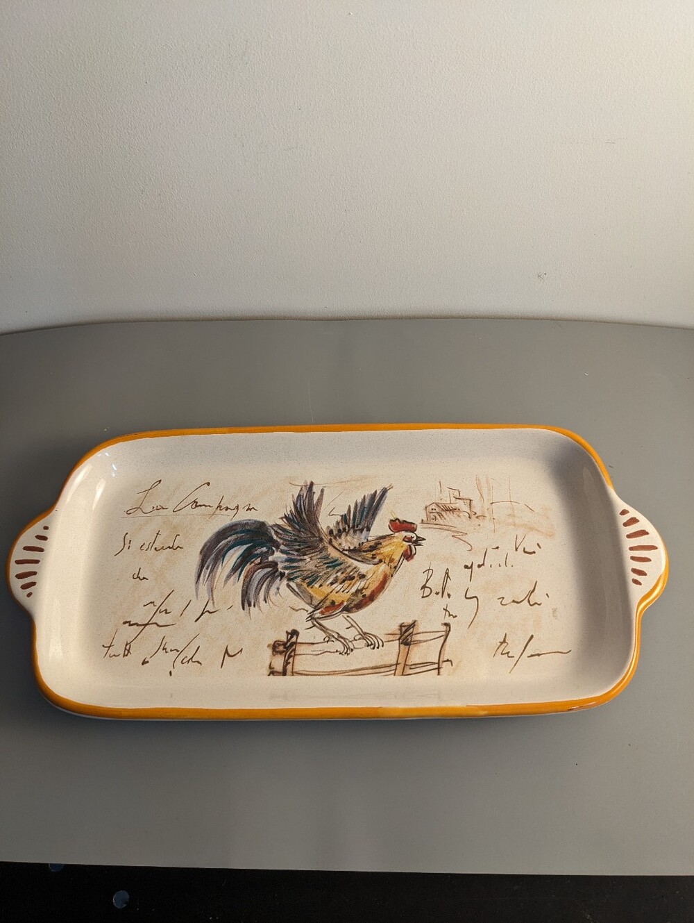 Vintage Nova Deruta Italy Rooster Butter Tray Hand Painted Rustic Ceramic Decor